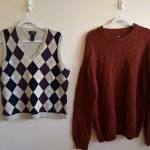 2 pc Set Lot XL Mens Knit Lambswool Sweater & Vest